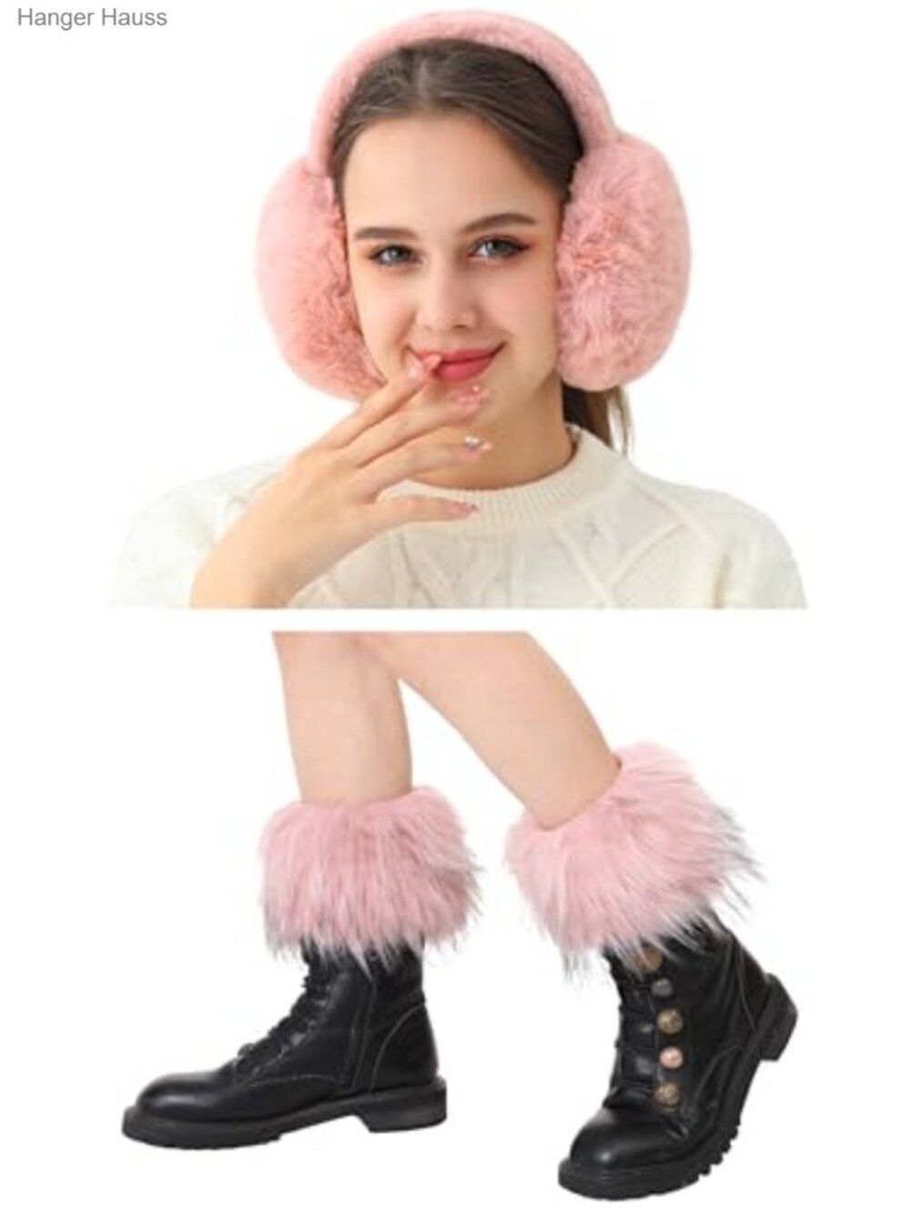 Faux Fox Fur Earmuffs and Leg Cuffs 2pc Set One Size Quilted Liner Winter Gift